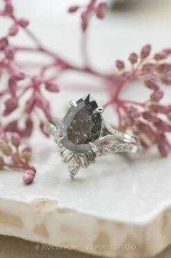 2.38 Carat Black Speckled Pear Diamond Engagement Ring, Mackenzie Setting, Platinum -Point No Point Studio Store SFS0045 1 afa0d893 a034 4cdf 9313 cf610cceafc6