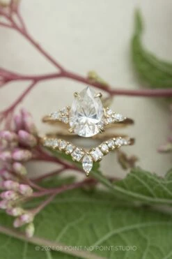 2.08 Carat Pear Moissanite And Diamond Engagement Ring, Quinn Setting, 14K Yellow Gold 10 2.08 Carat Pear Moissanite And Diamond Engagement Ring, Quinn Setting, 14K Yellow Gold -Point No Point Studio Store SFS0048 1