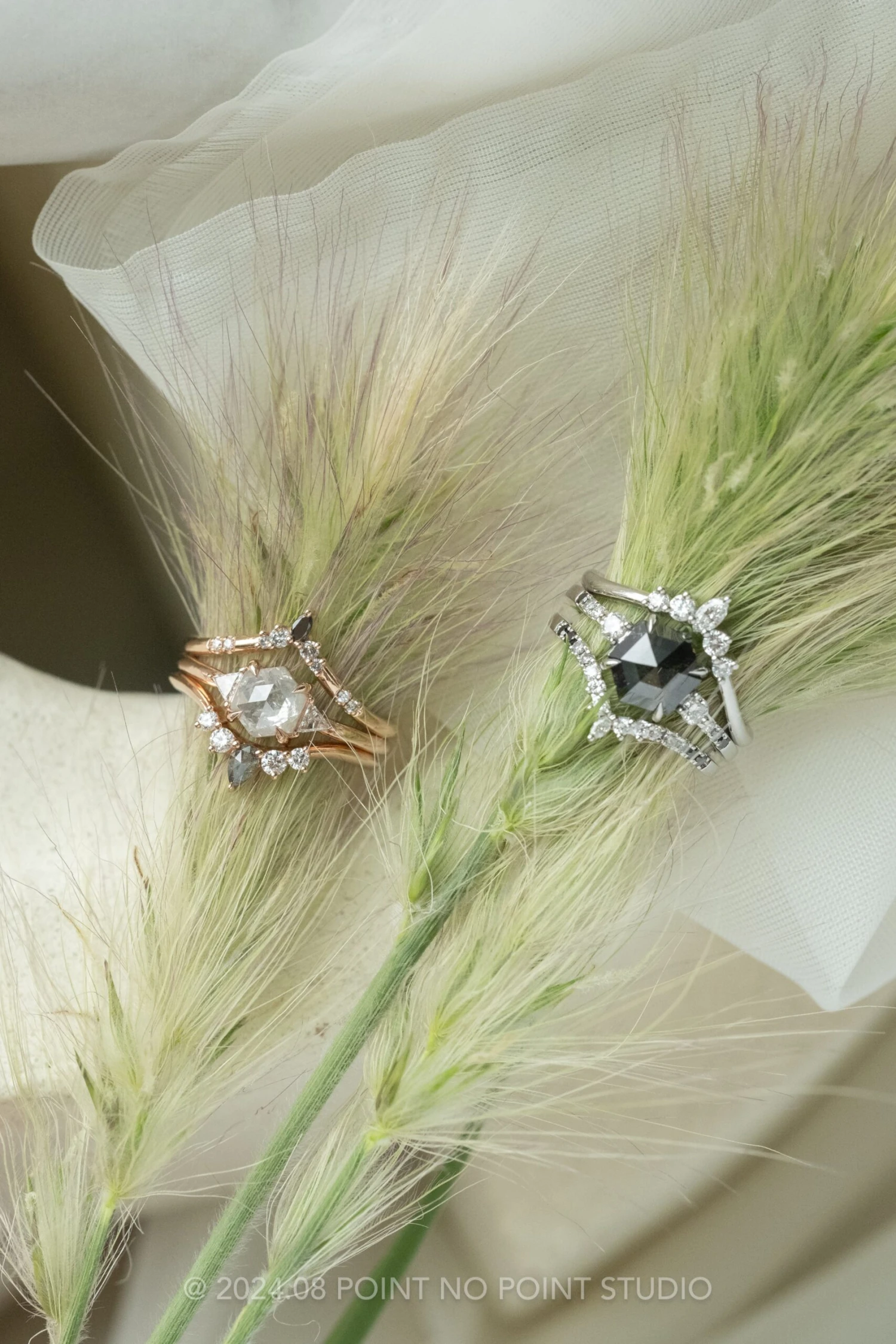 1.40 Carat Black Speckled Hexagon Diamond Engagement Ring, Ombre Eliza Setting, Platinum 5 1.40 Carat Black Speckled Hexagon Diamond Engagement Ring, Ombre Eliza Setting, Platinum - Image 5