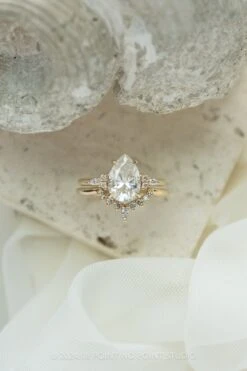 2.08 Carat Pear Moissanite And Diamond Engagement Ring, Quinn Setting, 14K Yellow Gold 11 2.08 Carat Pear Moissanite And Diamond Engagement Ring, Quinn Setting, 14K Yellow Gold -Point No Point Studio Store SFS0060