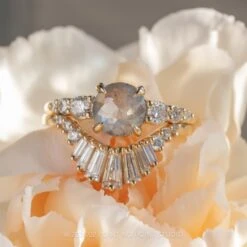 1.43 Carat Salt And Pepper Round Diamond Engagement Ring, Catherine Setting, 14K Yellow Gold -Point No Point Studio Store SFS0068