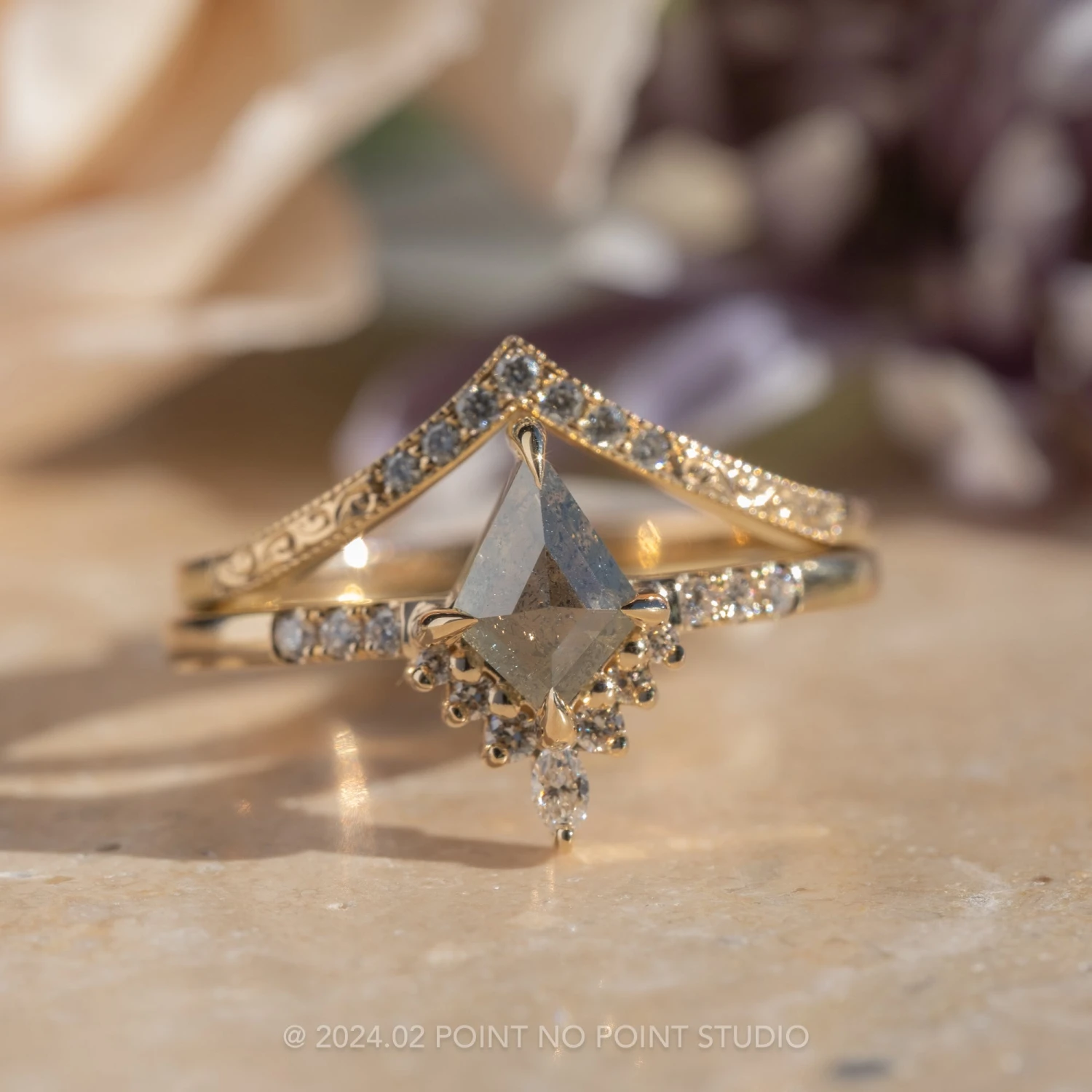 7 Diamond Vintage Vivian Wedding Band, 14k Yellow Gold 3 7 Diamond Vintage Vivian Wedding Band, 14k Yellow Gold - Image 3