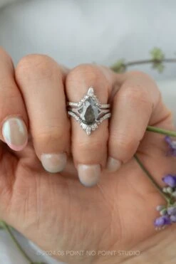 2.38 Carat Black Speckled Pear Diamond Engagement Ring, Mackenzie Setting, 14K White Gold -Point No Point Studio Store SFS0079 90172d19 fd5d 4cb4 93a6 9c6d0c8d68d0