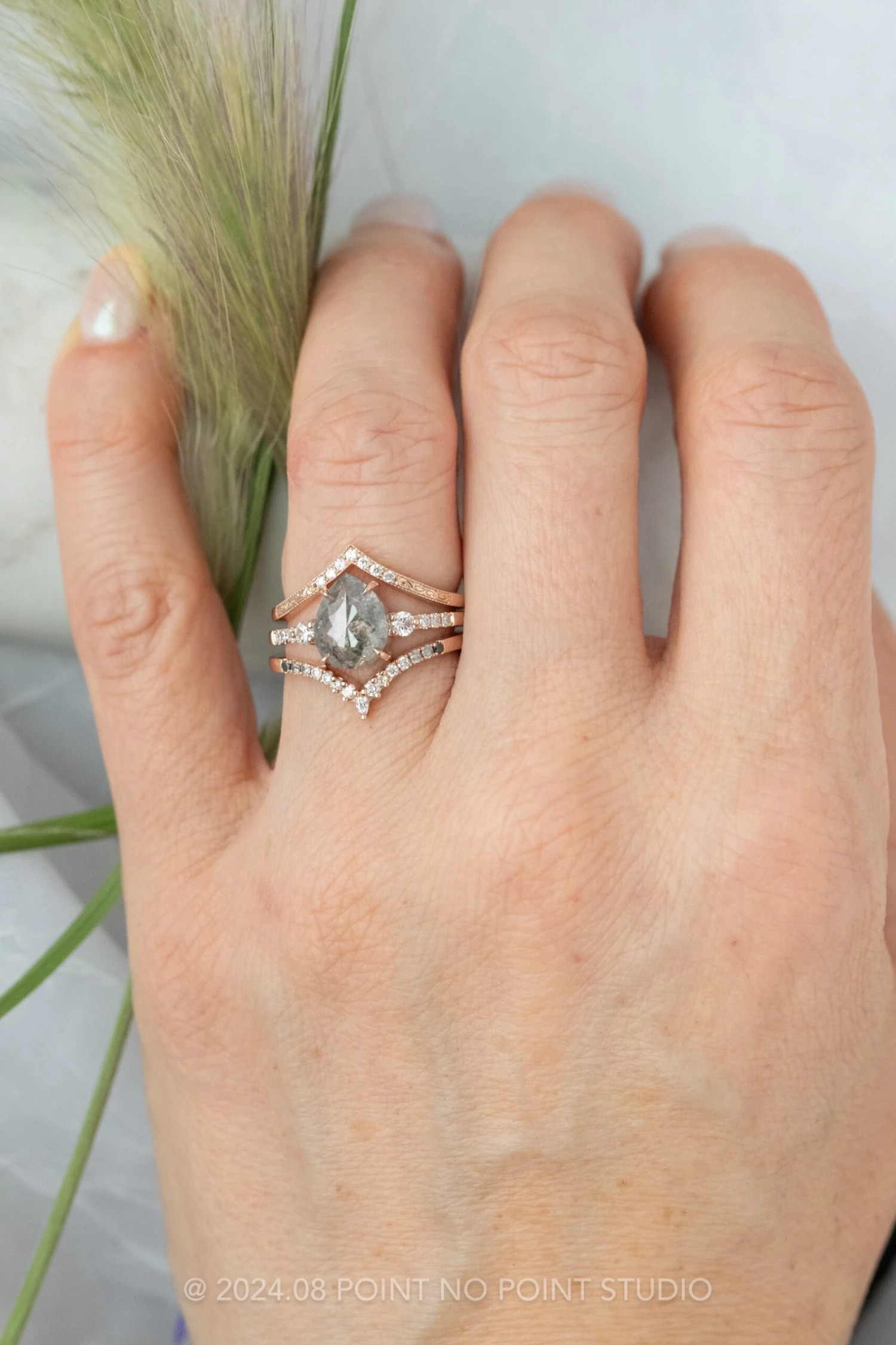 Ombre Diamond Wedding Band, Robin Setting, 14K Rose Gold 5 Ombre Diamond Wedding Band, Robin Setting, 14K Rose Gold - Image 5