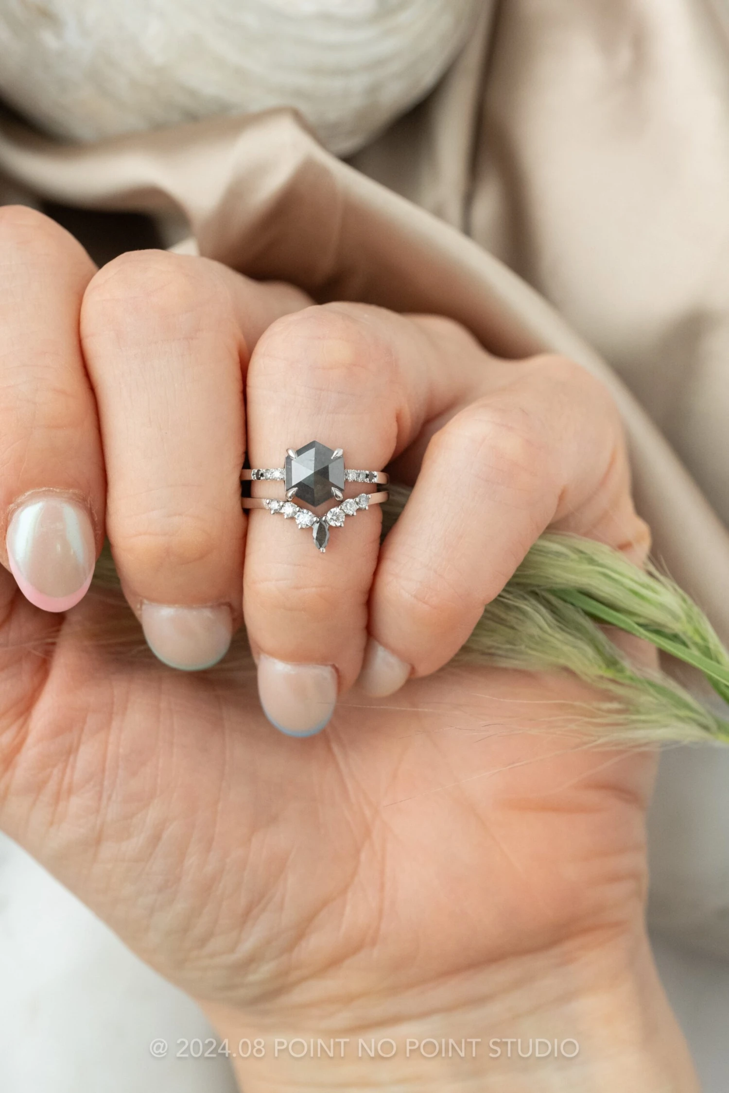 Salt And Pepper Marquise And White Diamond Wedding Band, Cassiopeia Setting, Platinum 4 Salt And Pepper Marquise And White Diamond Wedding Band, Cassiopeia Setting, Platinum - Image 4