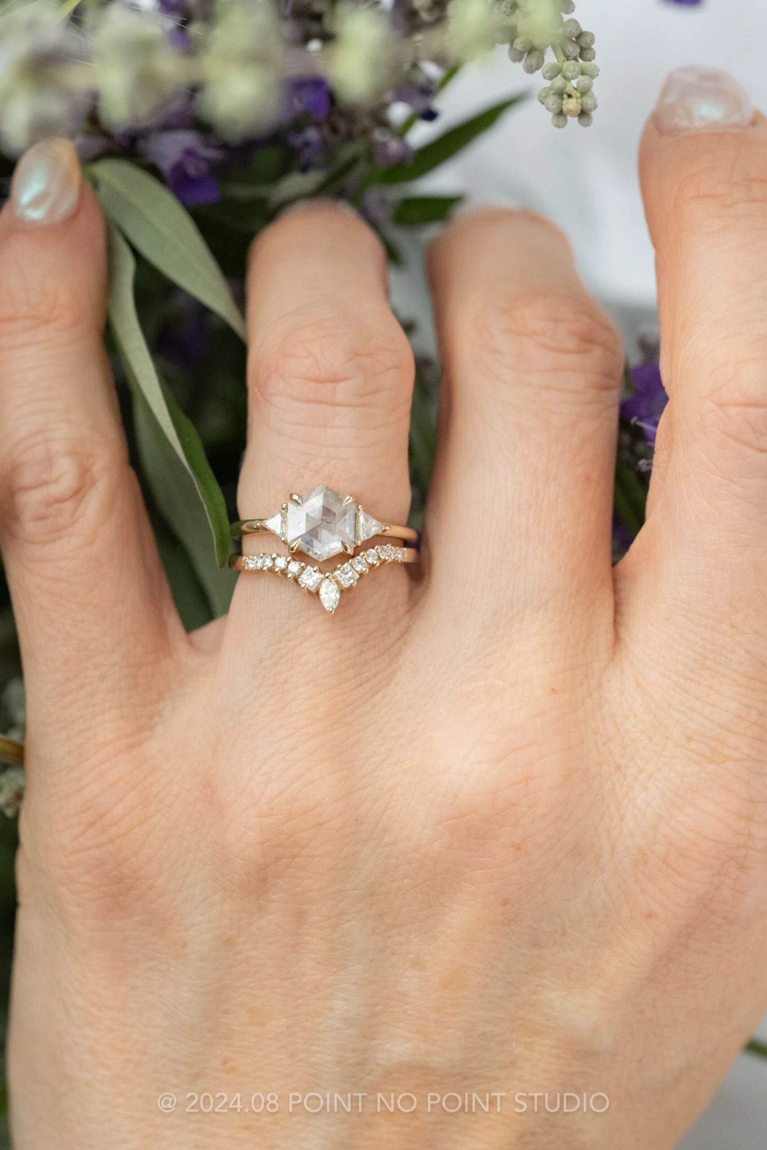 1.27 Carat Icy White Hexagon Diamond Engagement Ring, Zoe Setting, 14K Yellow Gold 2 1.27 Carat Icy White Hexagon Diamond Engagement Ring, Zoe Setting, 14K Yellow Gold - Image 2