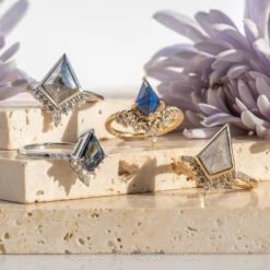 1.96 Carat Blue Kite Sapphire And Diamond Engagement Ring, Andromeda Setting, 14k Yellow Gold -Point No Point Studio Store SFS0095 Edit