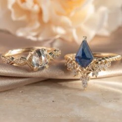 1.96 Carat Blue Kite Sapphire And Diamond Engagement Ring, Andromeda Setting, 14k Yellow Gold -Point No Point Studio Store SFS0107