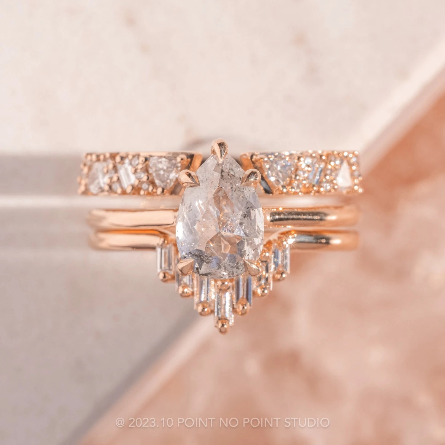 Diamond Wedding Cuff, Stardust Setting, 14K Rose Gold 3 Diamond Wedding Cuff, Stardust Setting, 14K Rose Gold - Image 3