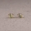 Green Sapphire And Diamond Studs, 14k Yellow Gold Earrings