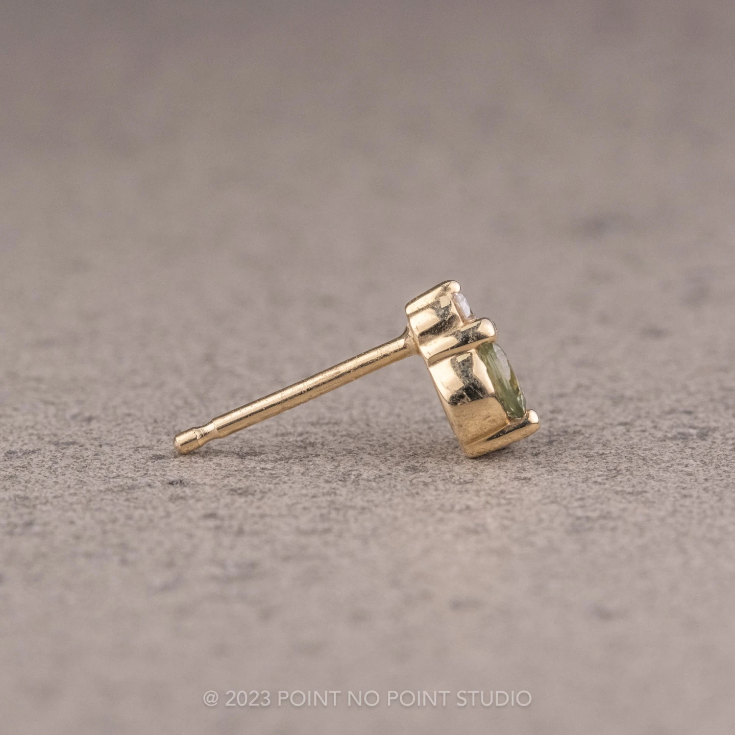 Green Sapphire And Diamond Studs, 14k Yellow Gold Earrings 5 Green Sapphire And Diamond Studs, 14k Yellow Gold Earrings - Image 5