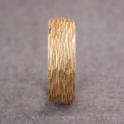 6mm Comfort Fit, 14k Yellow Gold Men's Wedding Band, Tree Bark Polished