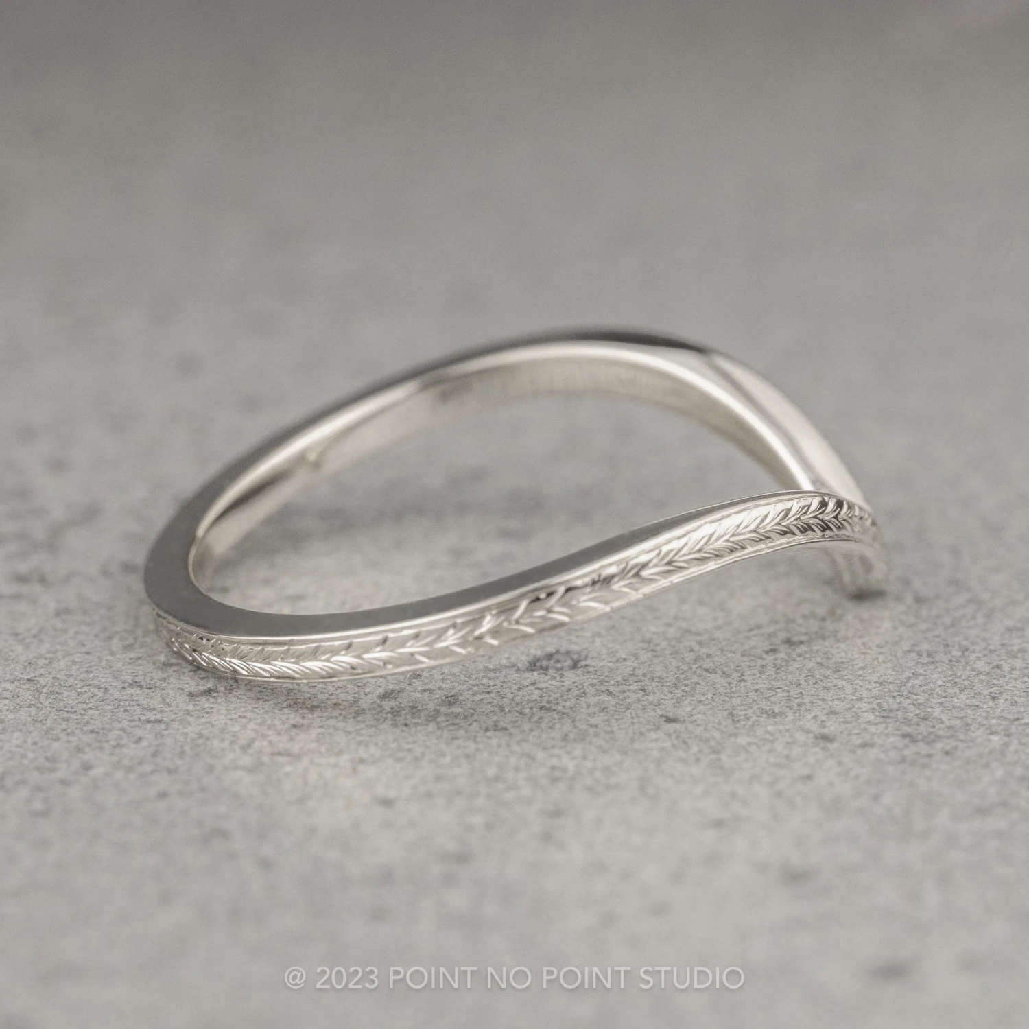 Vintage Vivian Wedding Band, 14k White Gold 3 Vintage Vivian Wedding Band, 14k White Gold - Image 3