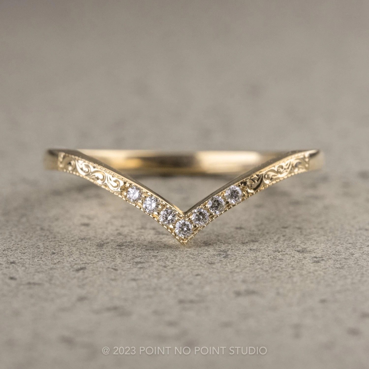 7 Diamond Vintage Vivian Wedding Band, 14k Yellow Gold 1 7 Diamond Vintage Vivian Wedding Band, 14k Yellow Gold