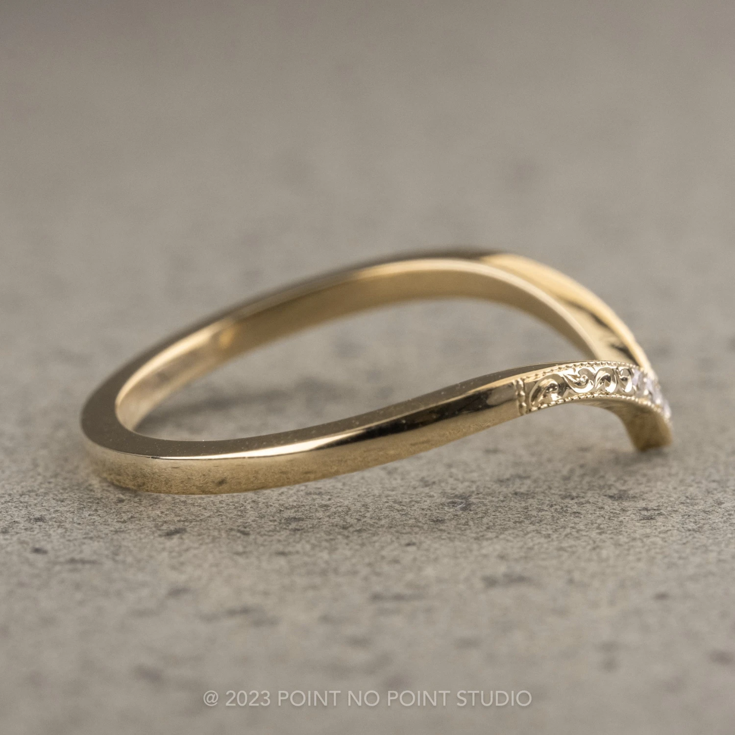 7 Diamond Vintage Vivian Wedding Band, 14k Yellow Gold 5 7 Diamond Vintage Vivian Wedding Band, 14k Yellow Gold - Image 5