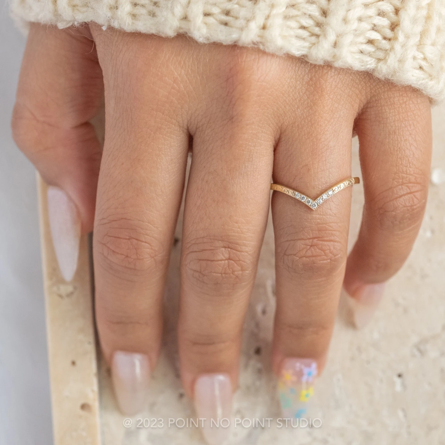 7 Diamond Vintage Vivian Wedding Band, 14k Yellow Gold 2 7 Diamond Vintage Vivian Wedding Band, 14k Yellow Gold - Image 2