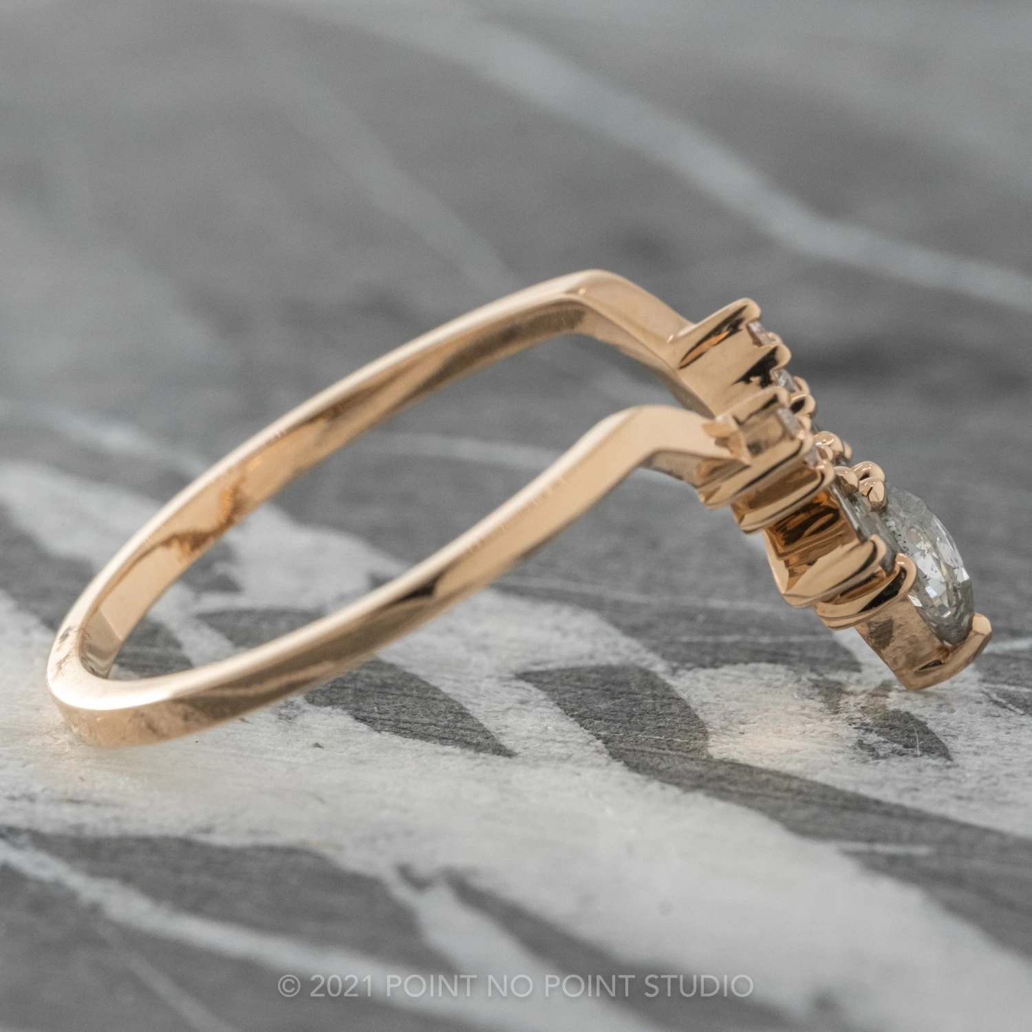 Salt And Pepper Marquise And Baguette Diamond Wedding Ring, Athena Setting, 14k Rose Gold 8 Salt And Pepper Marquise And Baguette Diamond Wedding Ring, Athena Setting, 14k Rose Gold - Image 8