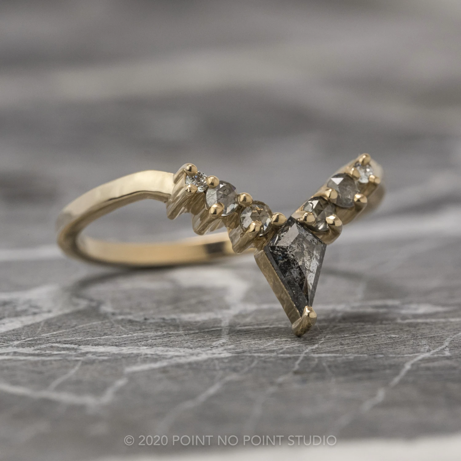 Salt And Pepper Rose Cut Diamond Wedding Band, Cassiopeia Setting, 14k Yellow Gold 2 Salt And Pepper Rose Cut Diamond Wedding Band, Cassiopeia Setting, 14k Yellow Gold - Image 2