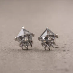 .63tcw Salt And Pepper Shield Diamond Studs, Ava Setting, 14k White Gold Earrings