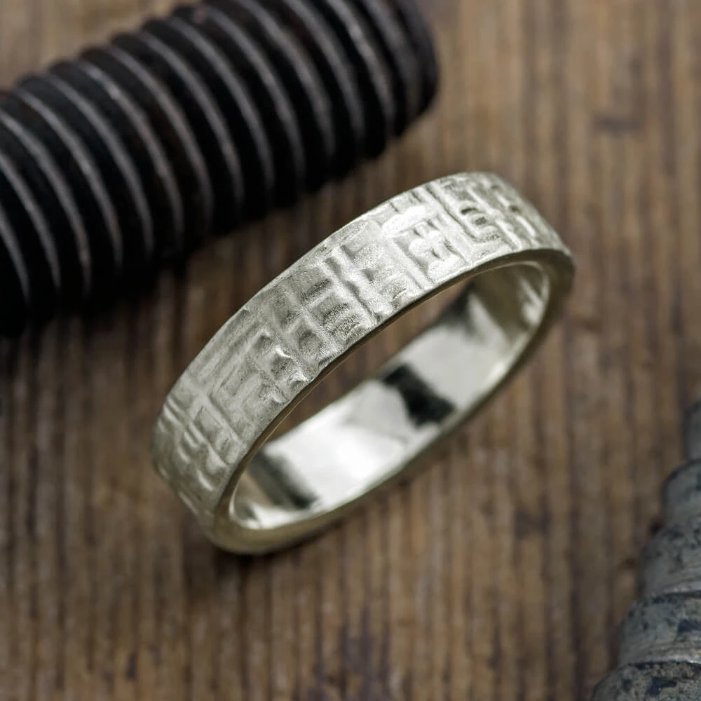 6mm, Comfort Fit, 14k White Gold Mens Wedding Band, Textured Matte 1 6mm, Comfort Fit, 14k White Gold Mens Wedding Band, Textured Matte