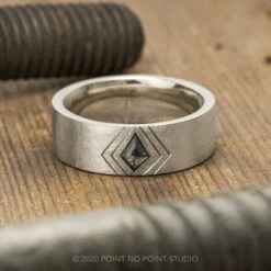 Black Speckled Kite Diamond Mens Wedding Band, Comfort Fit, 14K White Gold