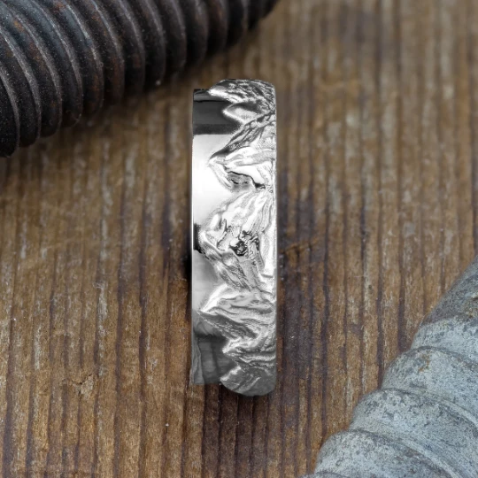 6mm Mountain Mens Wedding Ring, 14k White Gold 1 6mm Mountain Mens Wedding Ring, 14k White Gold