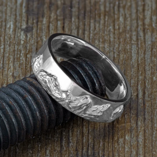 6mm Mountain Mens Wedding Ring, 14k White Gold 3 6mm Mountain Mens Wedding Ring, 14k White Gold - Image 3