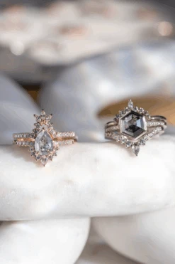 Salt And Pepper Pear And Extra Diamond Cassiopeia Wedding Band, 14k White Gold 8 Salt And Pepper Pear And Extra Diamond Cassiopeia Wedding Band, 14k White Gold -Point No Point Studio Store s p extra 3