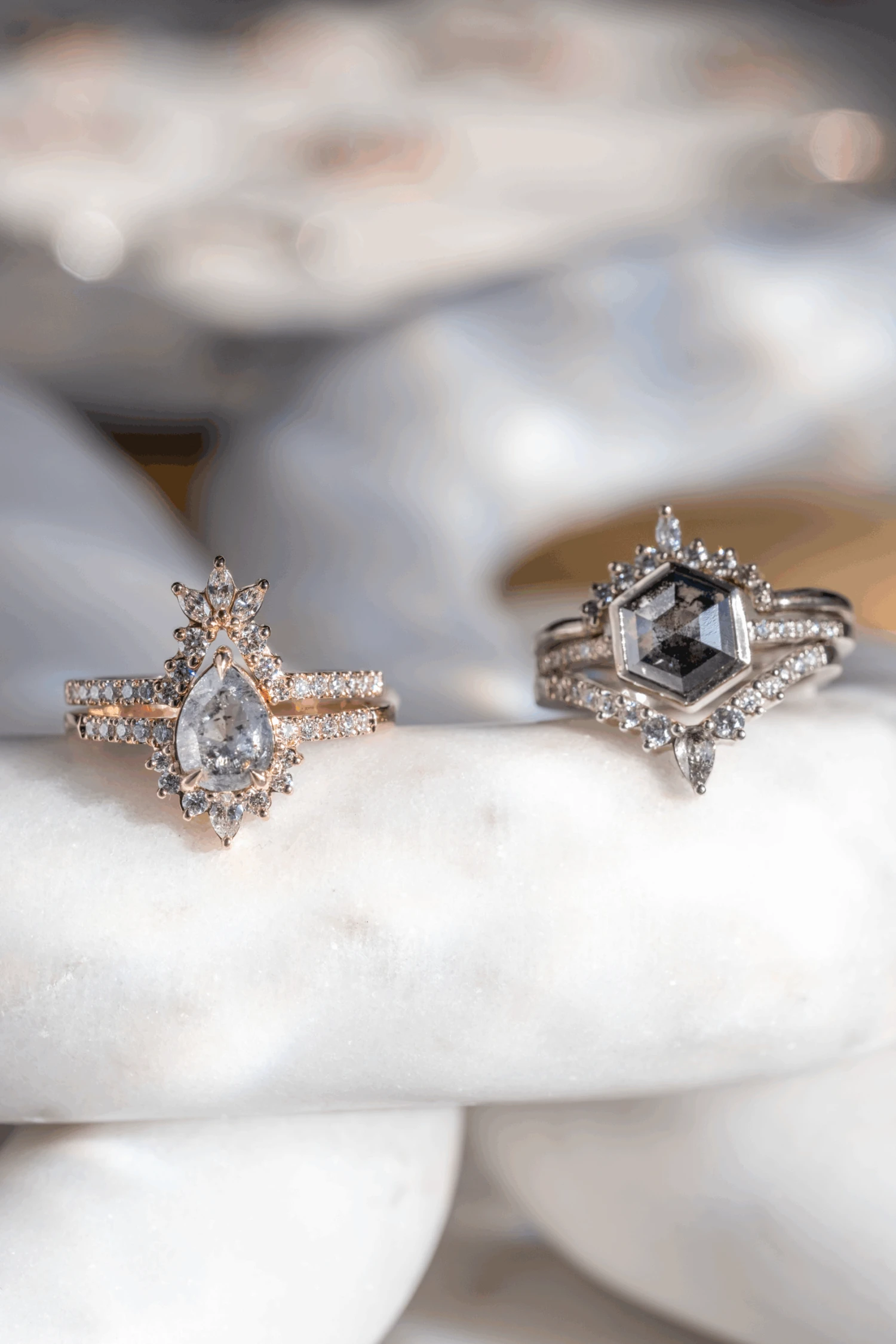 Salt And Pepper Pear And Extra Diamond Cassiopeia Wedding Band, 14k White Gold 4 Salt And Pepper Pear And Extra Diamond Cassiopeia Wedding Band, 14k White Gold - Image 4