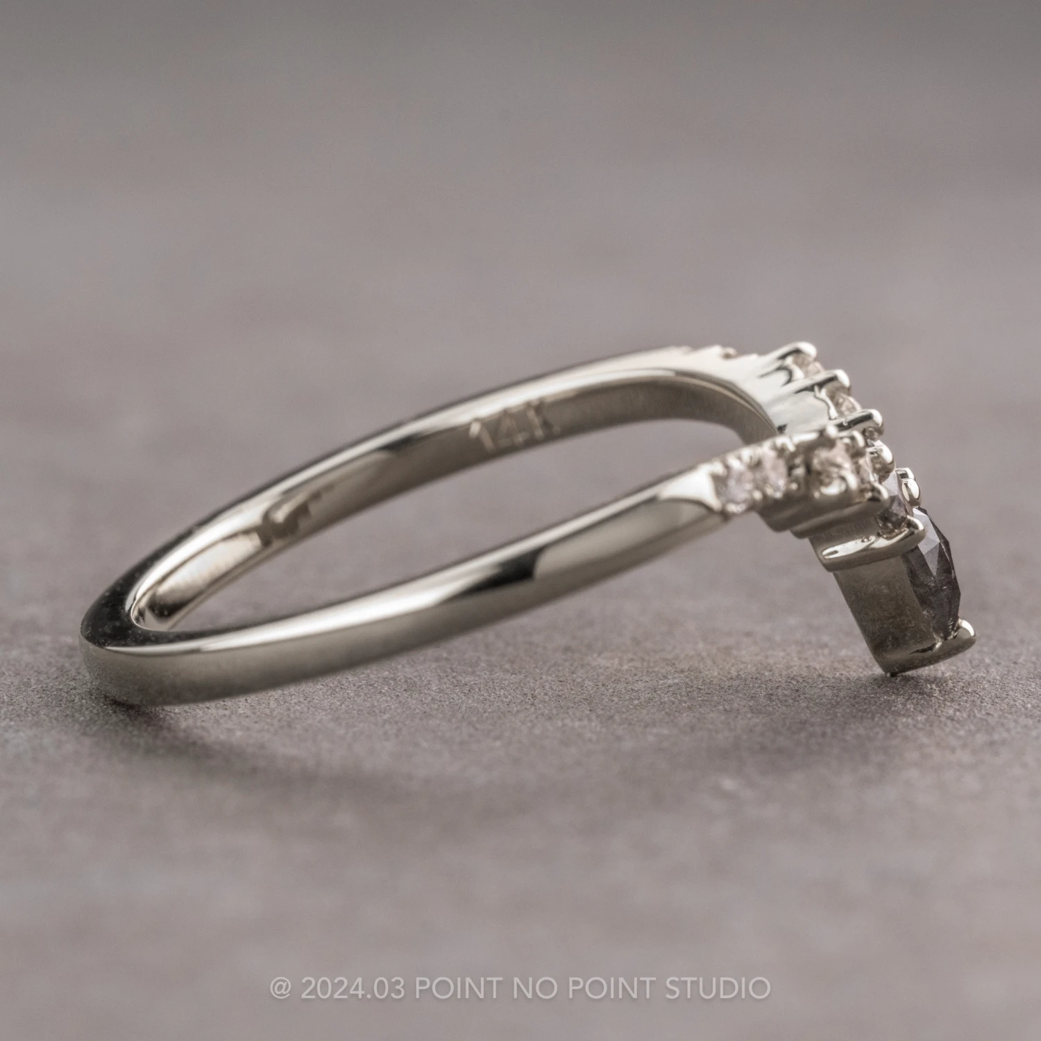 Salt And Pepper Pear And Extra Diamond Cassiopeia Wedding Band, 14k White Gold 5 Salt And Pepper Pear And Extra Diamond Cassiopeia Wedding Band, 14k White Gold - Image 5