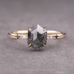1.36 Carat Black Hexagon Diamond Engagement Ring, Ombre Jules Setting, 14k Yellow Gold